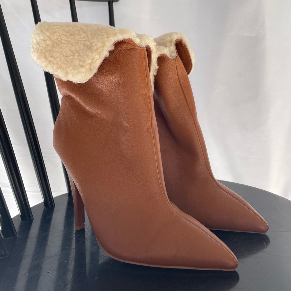Raye shearling leather heeled bootie